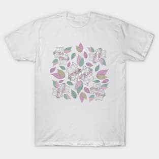 Assorted flowers and leaves on white background T-Shirt